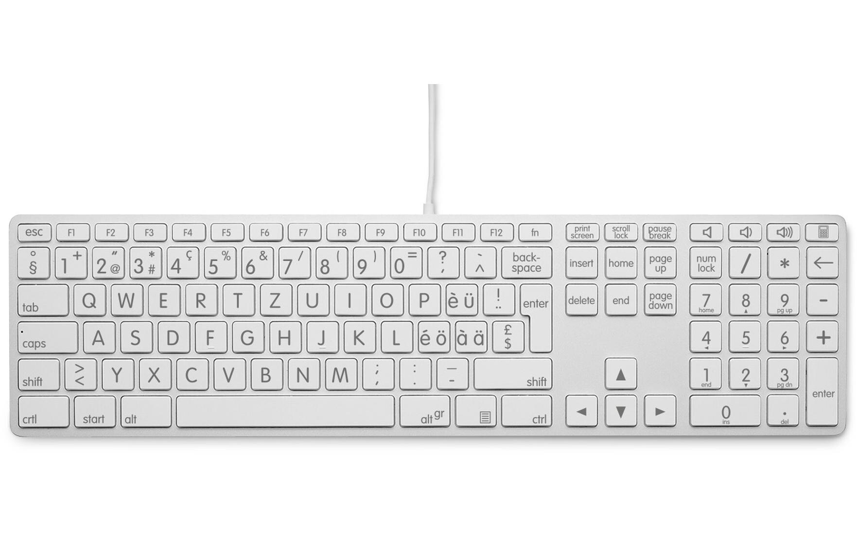 Tastatur USB Grosse Beschriftung WinOS SilberGrossschrift USB Tastatur mit 2 USB-Anschlüssen für Windows-Betriebssystem