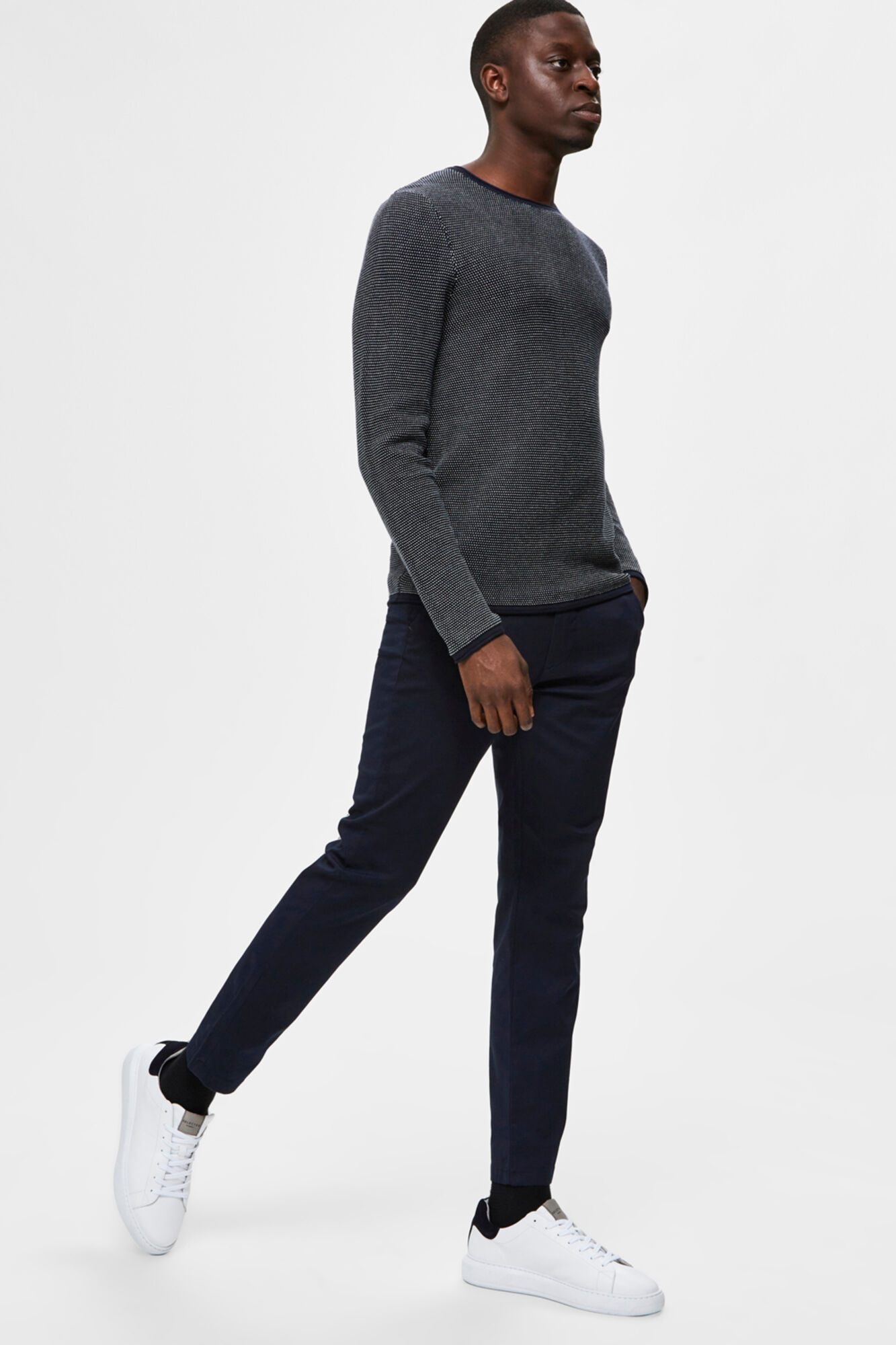 Calça chino comprida slim fit - Azul