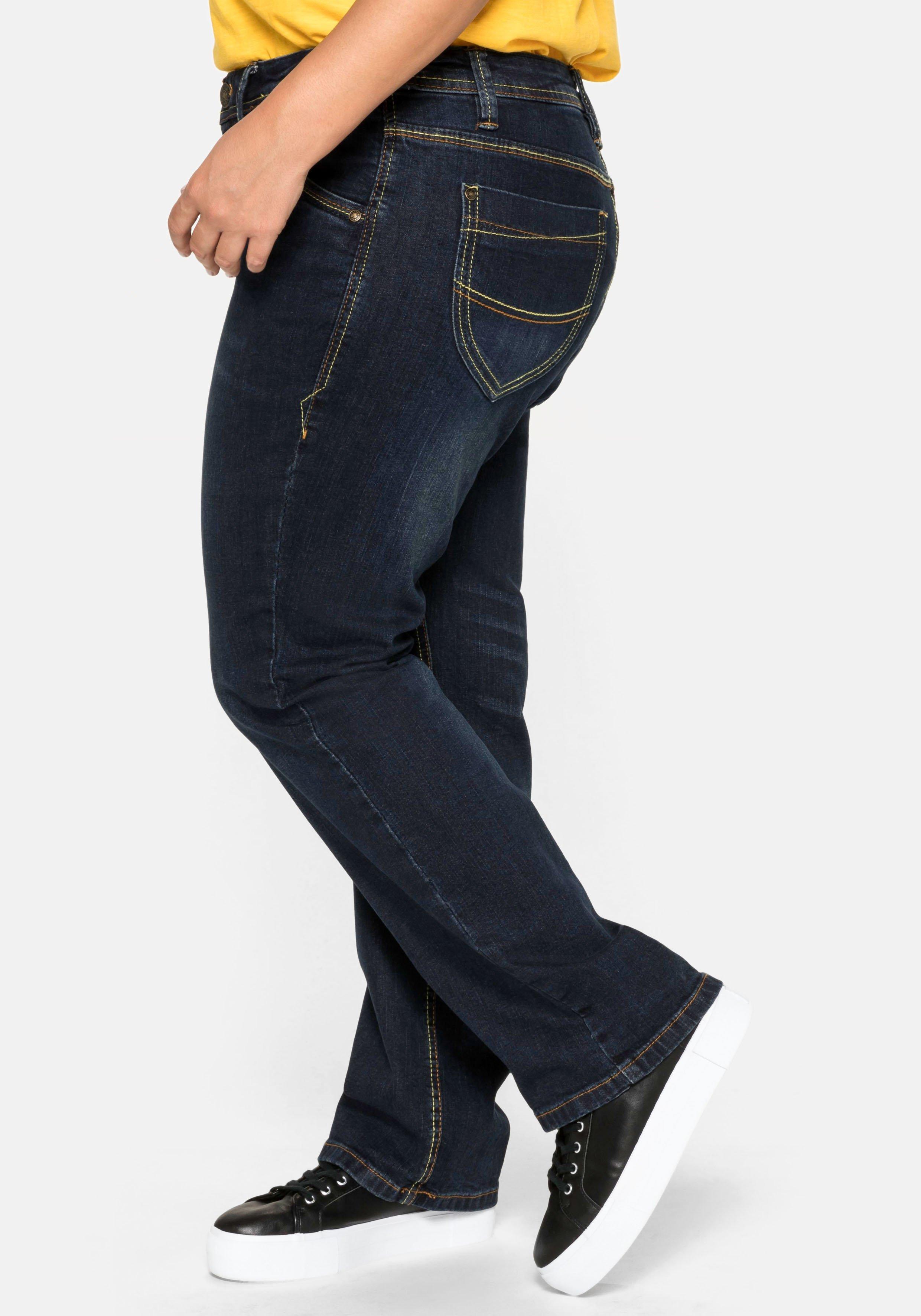 Gerade Stretch-Jeans mit Used-Effekten