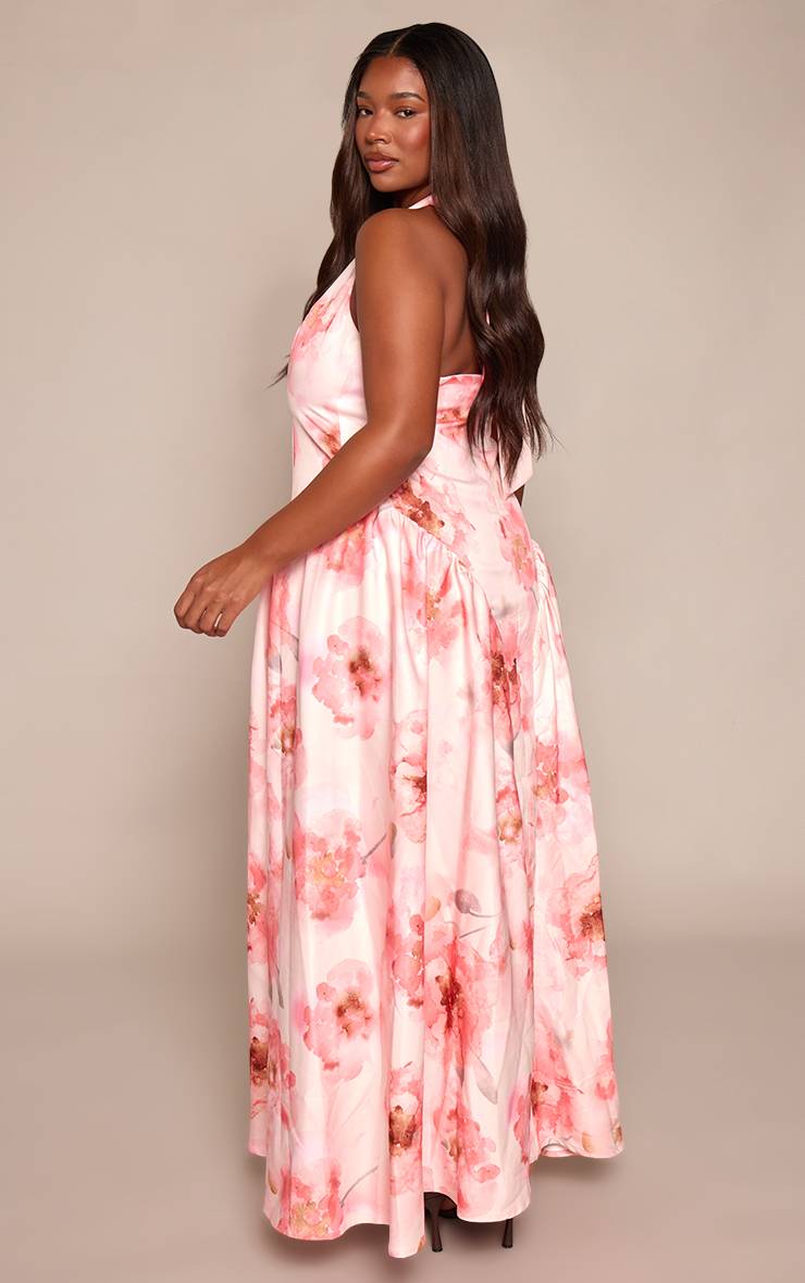 Rose Robe Maxi Grande Taille À Encolure Carrée Et Imprimé Fleuri