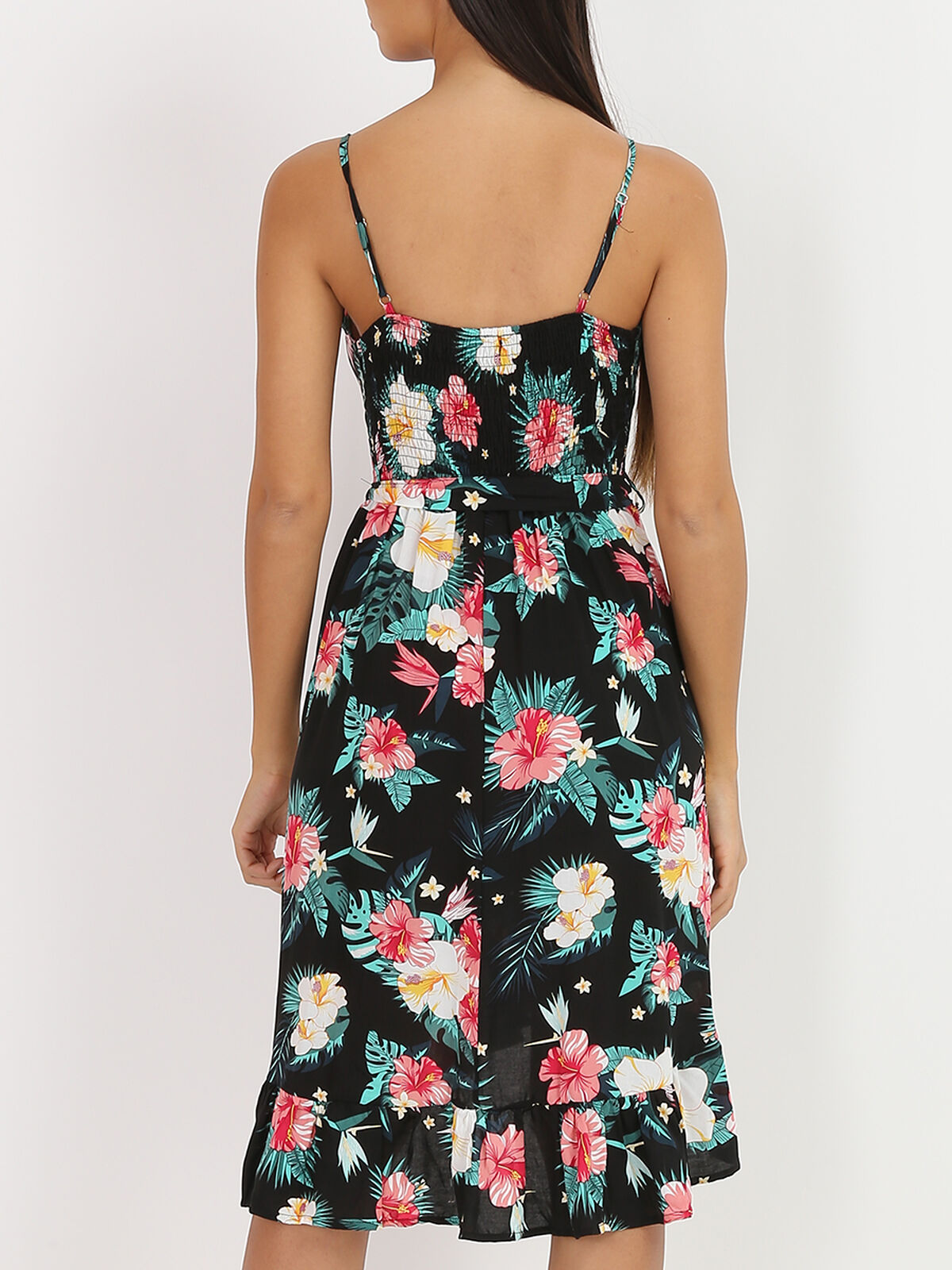 Robe à fleurs exotiques- Noir