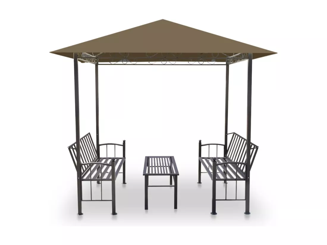 Pavillon de jardin et table et bancs 2,5x1,5x2,4m Taupe 180g/m²