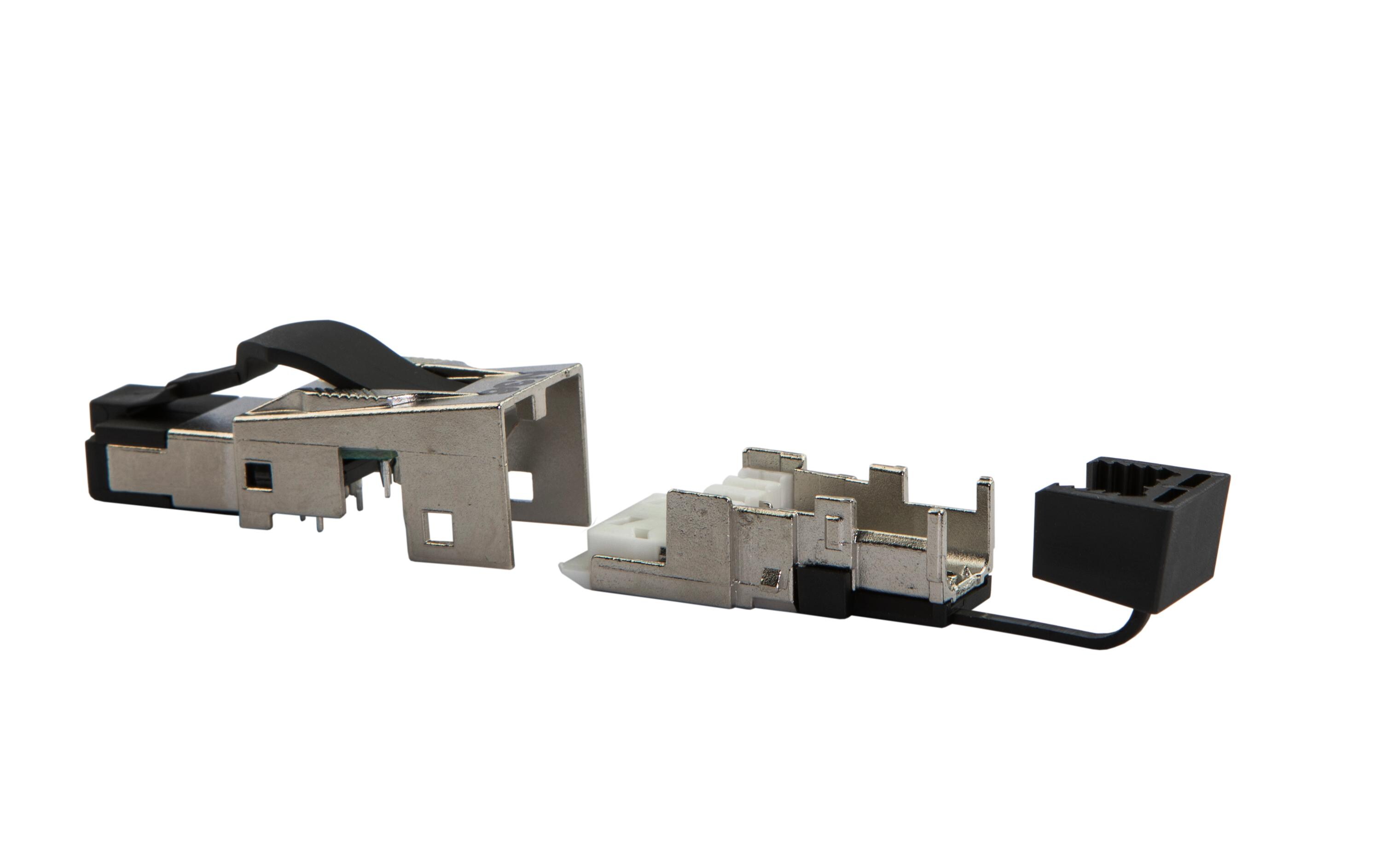 Stecker RJ45, IP20, Cat. 6A FeldkonfektionRJ45-Stecker IP20 Cat.6A geschirmt ohne Spezialwerkzeug beschaltbar