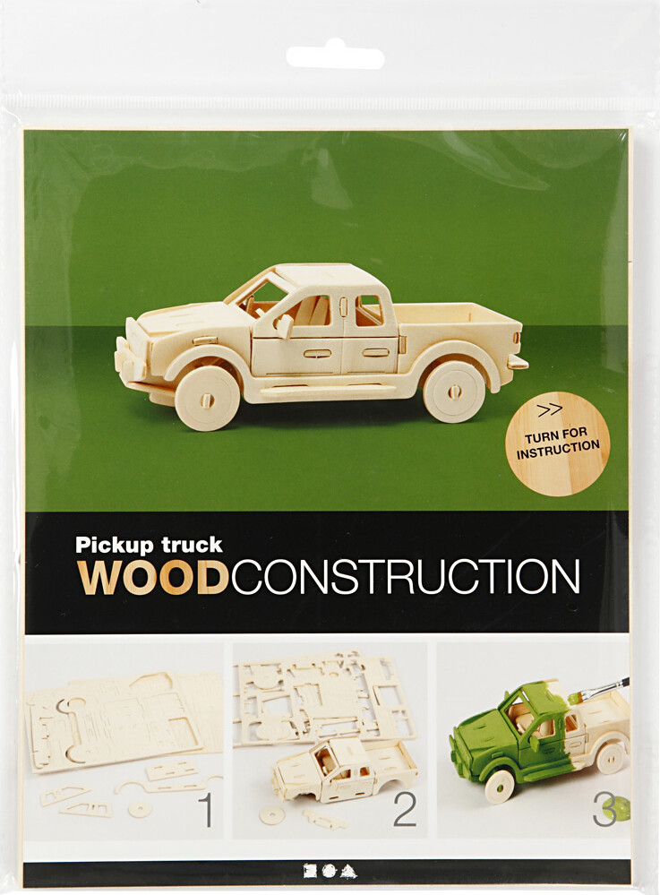 3D Træ Puslespil - Pick-Up Truck - 19,5X8X12 CM