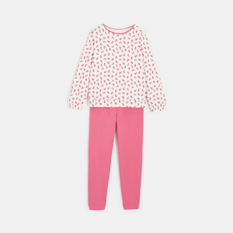 Pyjama 2 pièces en molleton léger rose fille