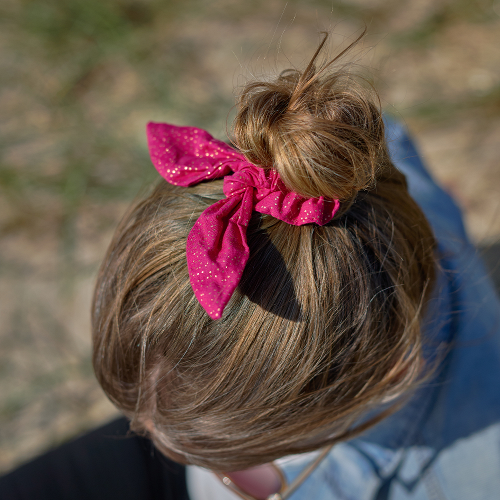 Chouchou Nœud Fuchsia Pailleté