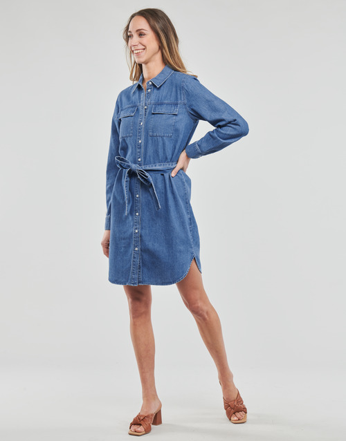 Pieces - PCOSALINA LS MIDI DNM MB DRESS - Bleu