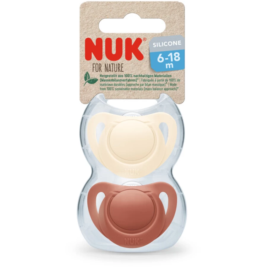 NUK Schnuller For Nature Silikon 6-18 Monate rot  creme 2er-Pack