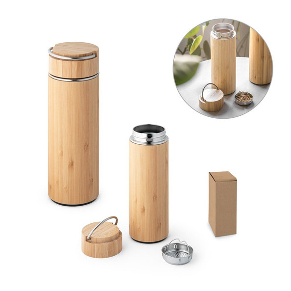 hi!dea 94239 - Thermos 440mL en bambou et acier inox