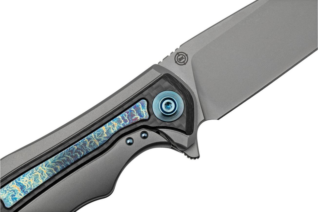 WE Knife Zonda WE22016-2 Gray Titanium, Twill Carbon Fiber Flamed Titanium, Bead Blasted, zakmes Kellen Bogardus design