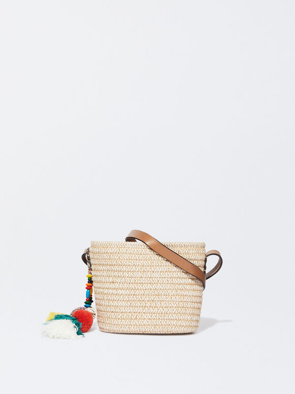 Bolsa transversal com pompons - Bege