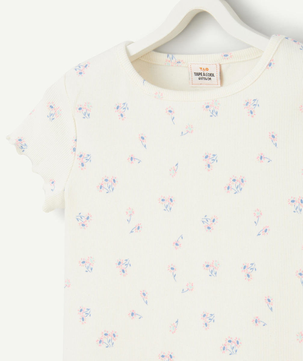 pyjama manches courtes fille en coton bio blanc imprimé fleurs