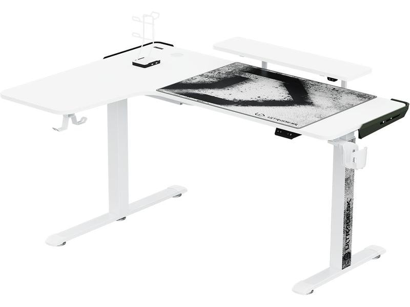 Ultradesk Gaming Tisch Winger Weiss Moderner Gaming-Ecktisch für bis zu zwei Monitore
