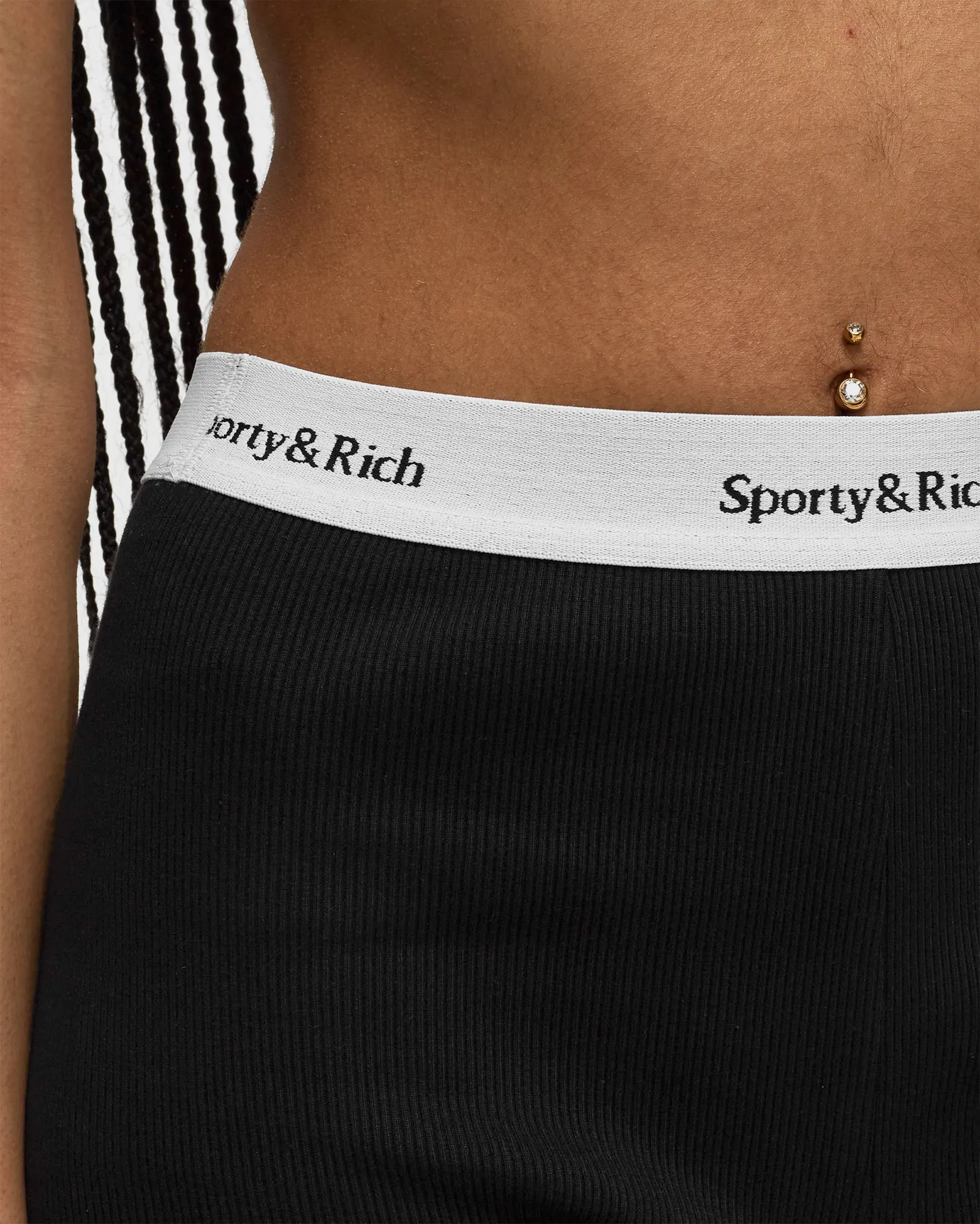 Sporty & Rich Serif Logo Ribbed Biker Short