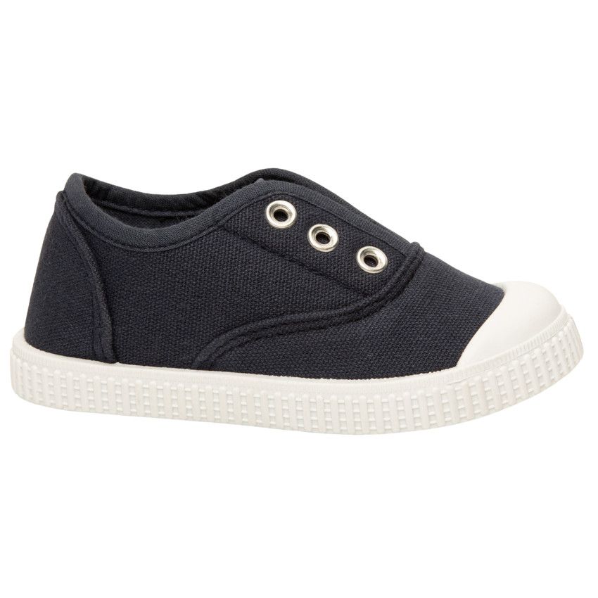 Tennis basses en toile avec languette élastique et œillets mixtes - Bleu marine