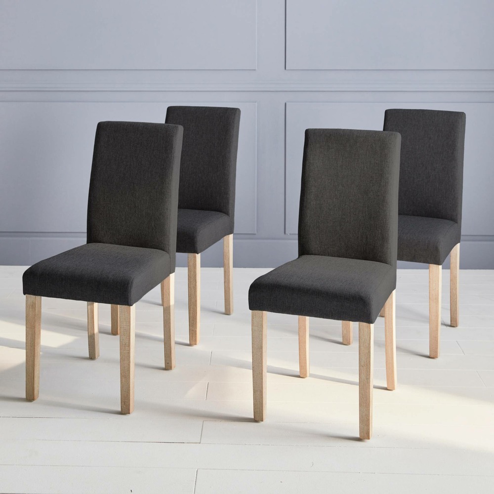 Lot de 4 chaises - rita - chaises en tissu. Pieds en bois cérusé. Gris foncés