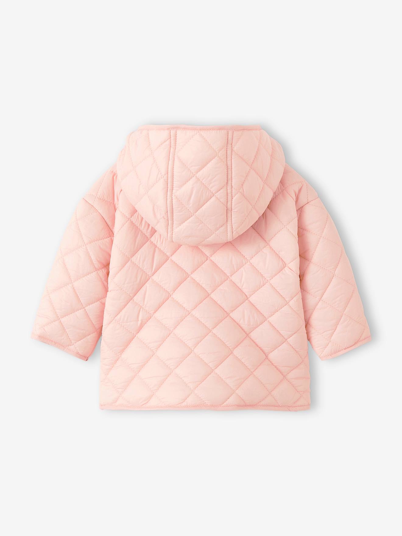 Jaqueta acolchoada com capuz para bebê, rosa claro liso