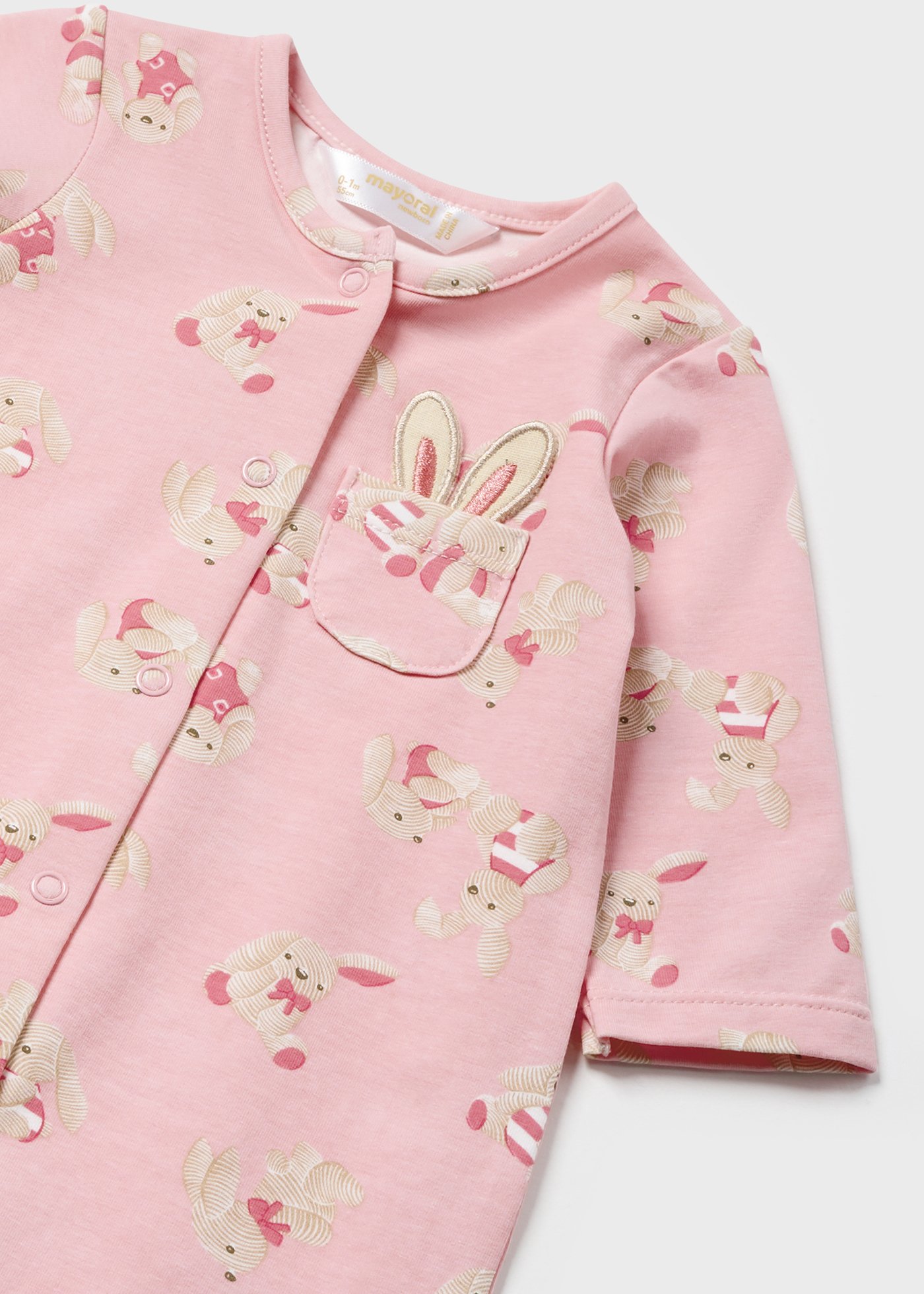 Macacão longo estampado Better Cotton para recém-nascidos, rosa.