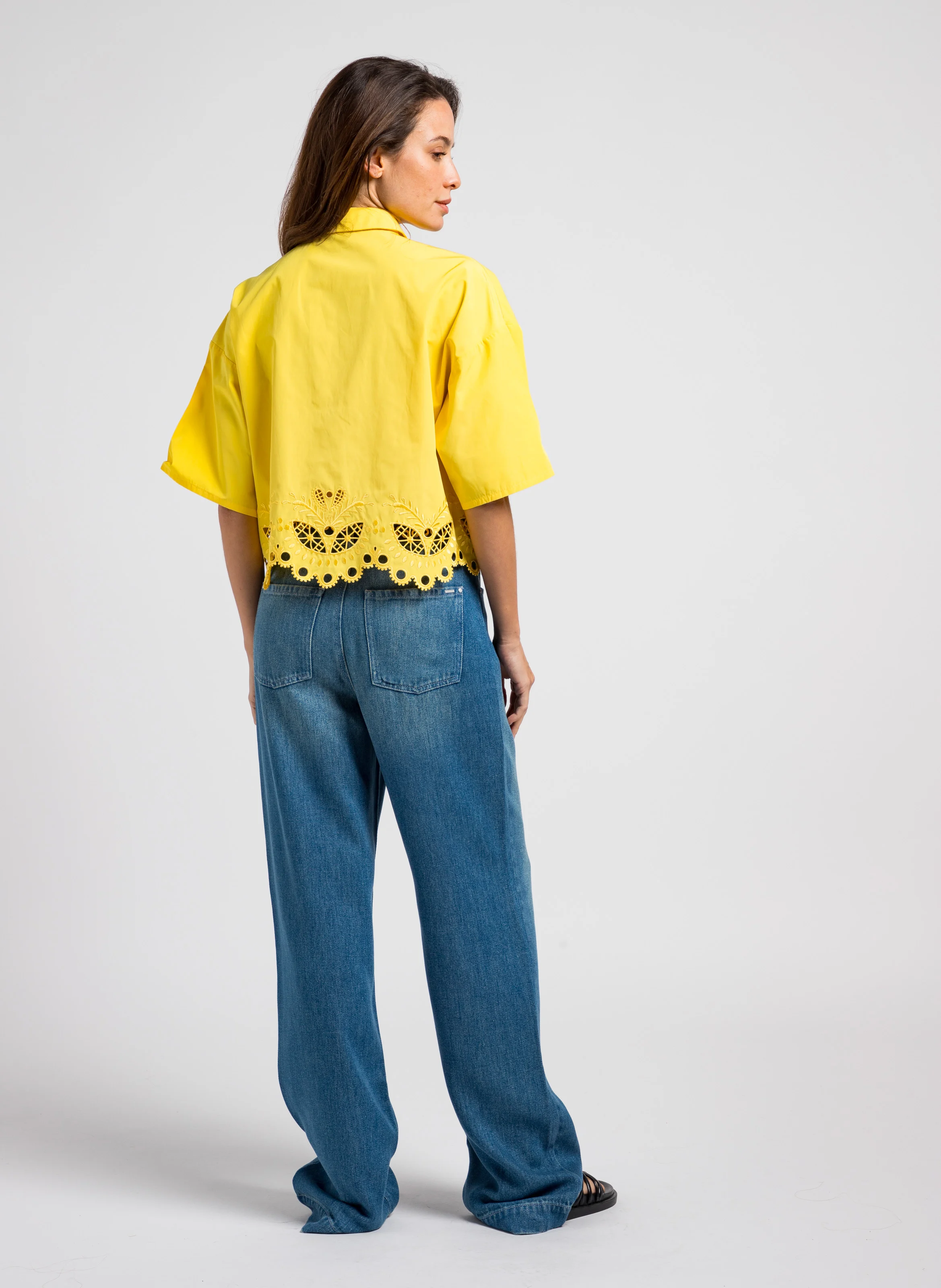 Jean large taille haute| Bleu