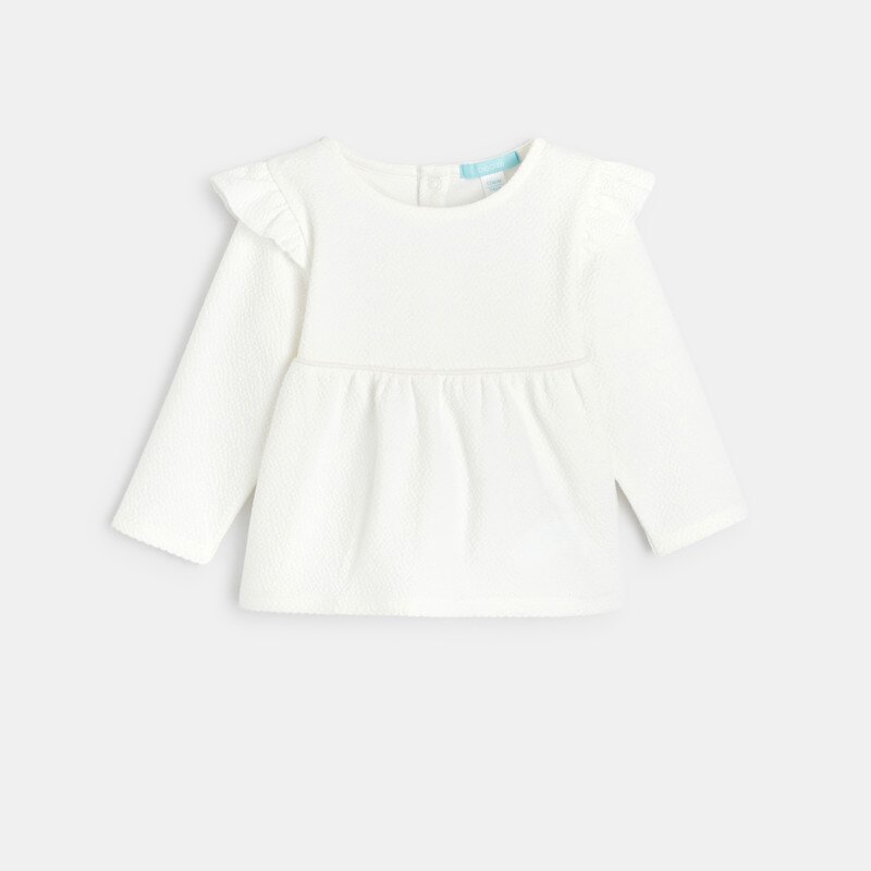 Blouse unie tissu gaufré à volants blanche bébé fille Blanc