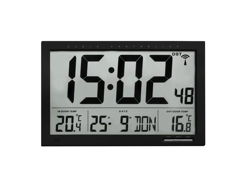 TFA Dostmann Funkuhr Schwarz Digitale XL-Funkuhr mit Außen- und Innentemperatur