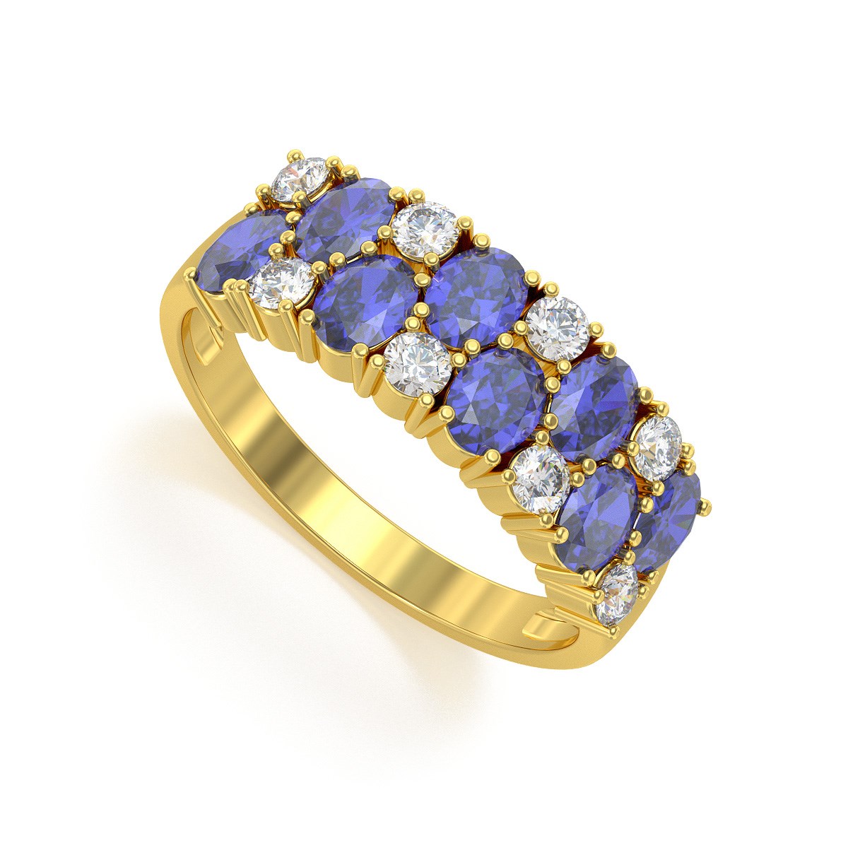 Bague ADEN Or 585 Jaune Tanzanite et diamants 2.524grs
