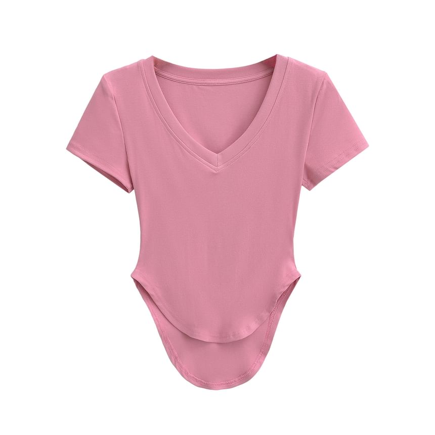 Asiris - Effen T-shirt met korte mouwen en V-hals