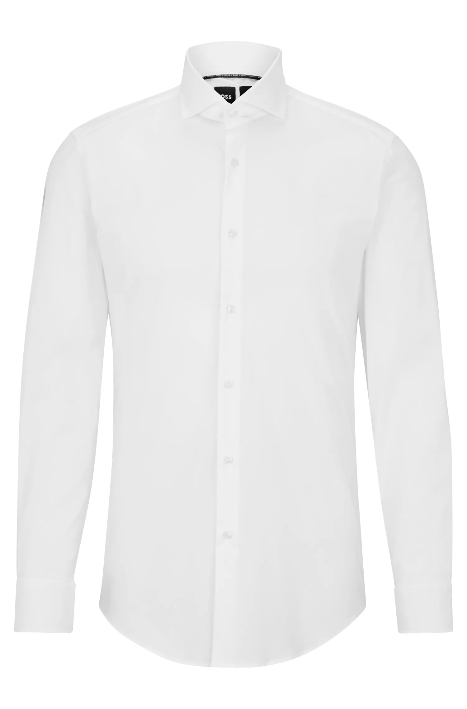Camisa BOSS preta de corte slim em mistura de algodão elástico.