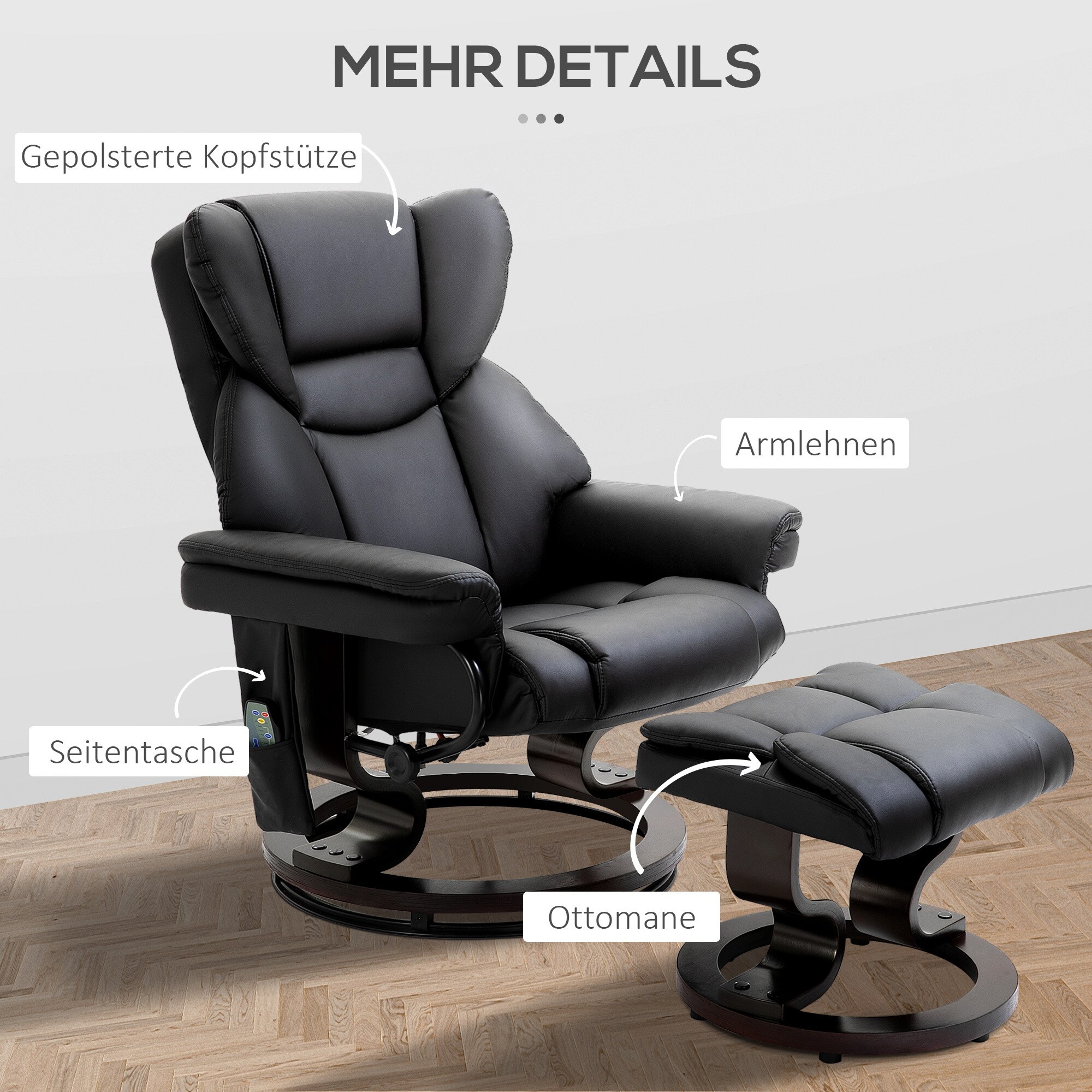 HOMCOM Massagesessel mit Fußhocker 79B x 82T x 101H cm