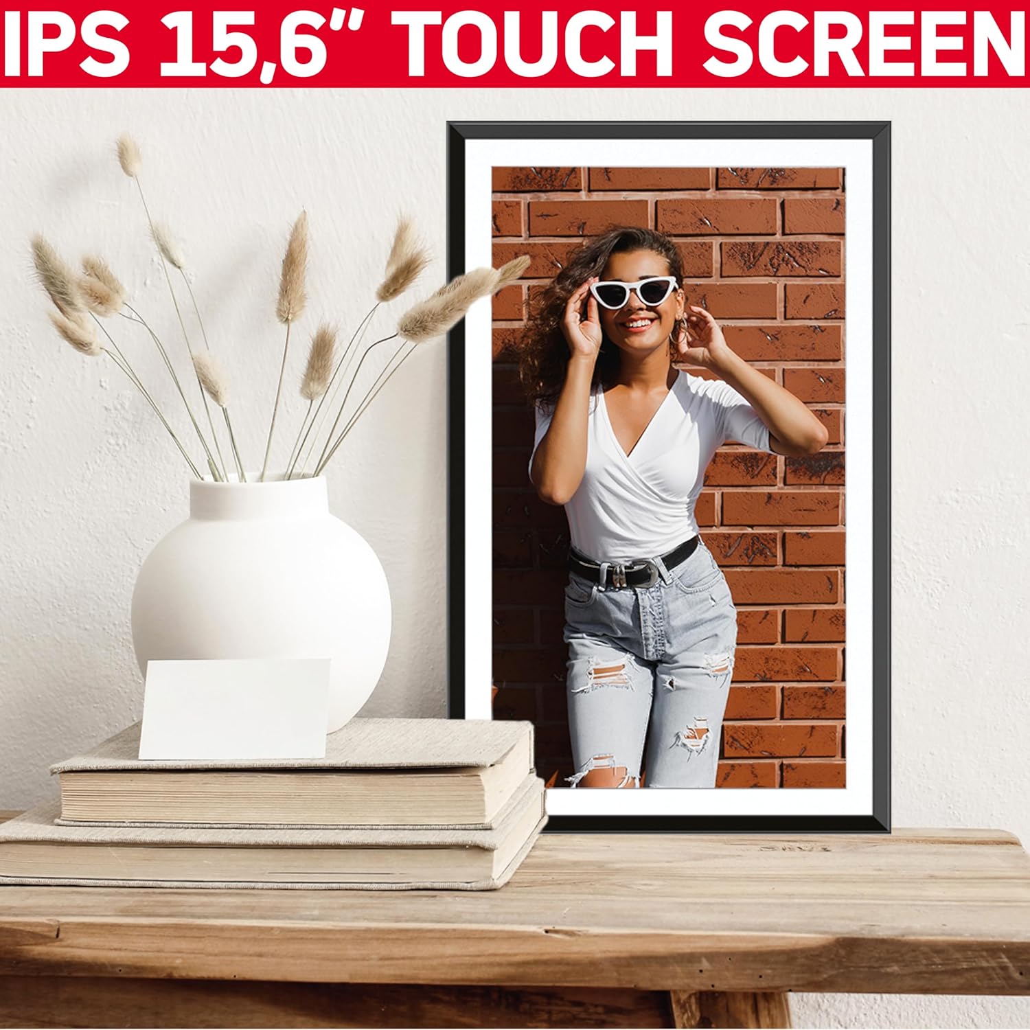 AGFA Photo Realiview APF1560WIFI – Digitaler Fotorahmen mit WLAN und integriertem 32-GB-Speicher – Fotos und Videos sofort teilen, hochauflösender 15,6-Zoll-Touchscreen – Schwarz