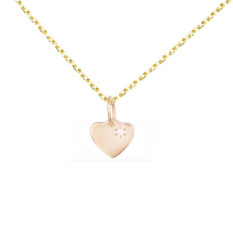 Collier - Pendentif Or Jaune et Diamant - Coeur - Chaine Dorée