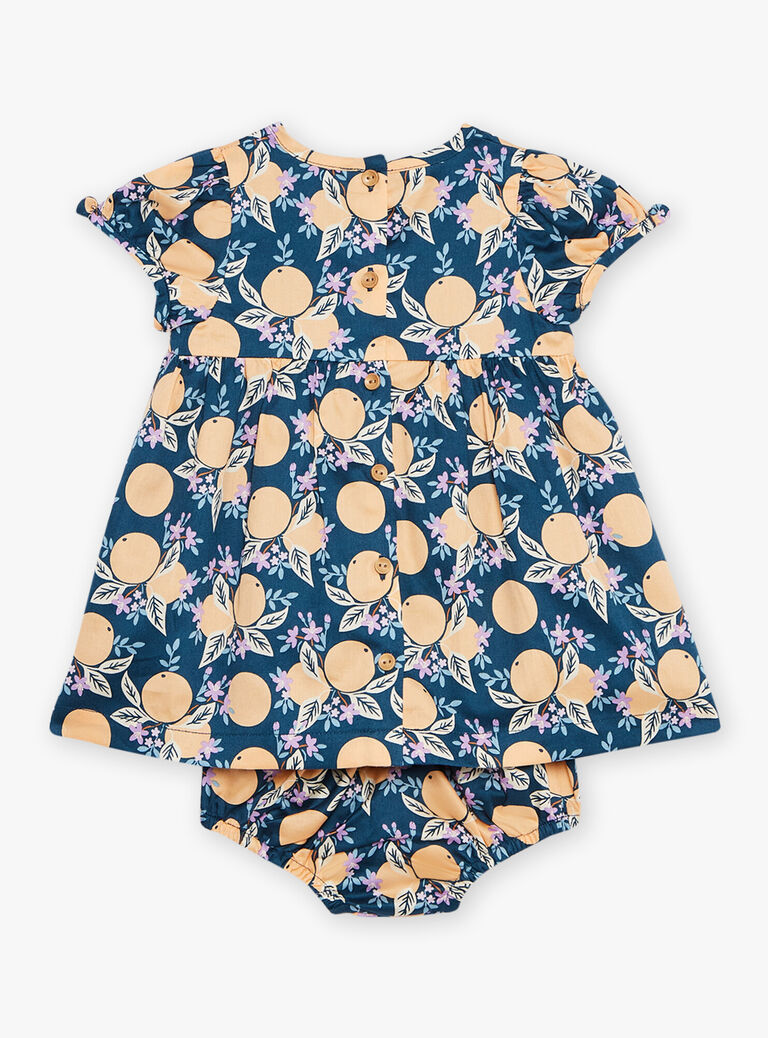 Robe et culotte bleu-vert en satin à fruits