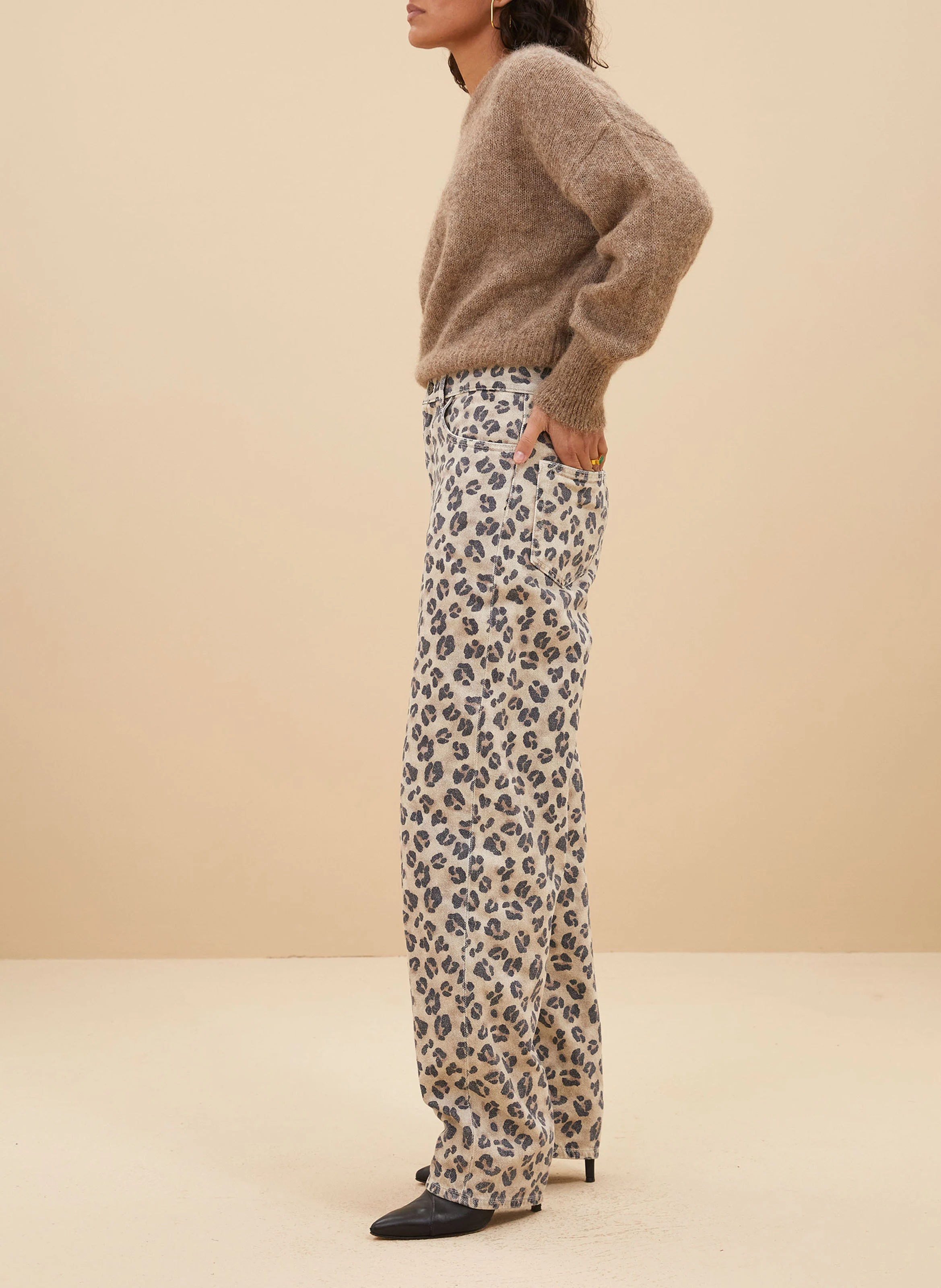 LEW - Jean droit imprimé en coton bio | Beige