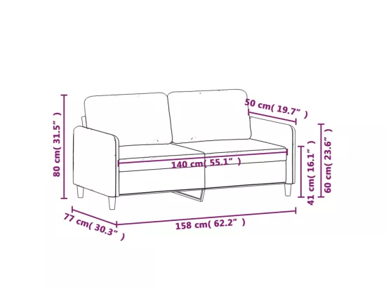 Canapé à 2 places Gris foncé 140 cm Tissu