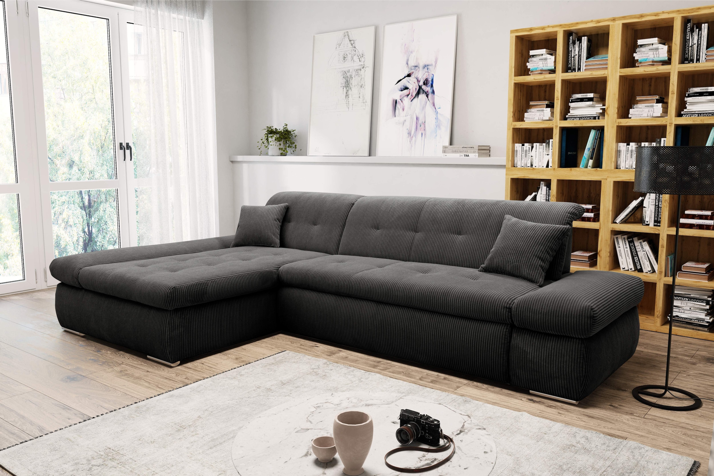 DOMO collection Ecksofa »Moric, L-Form, XXL-Sofa - Breite 300cm, viel Platz, auch in Cord« wahlweise mit Bettfunktion und Armteilverstellung, Cord