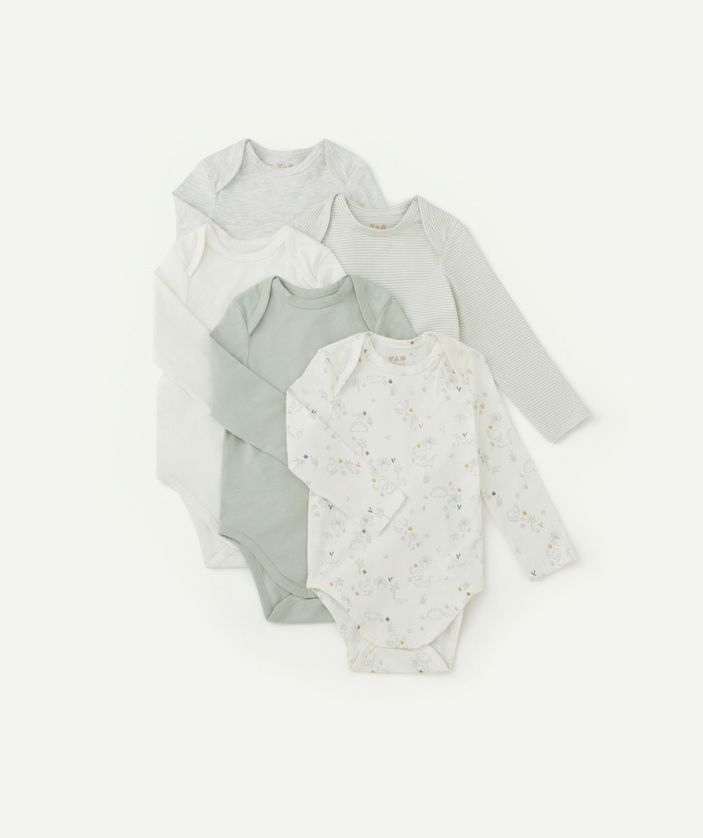 LOT DE 5 BODIES BÉBÉ GARÇON EN COTON BIO VERT D'EAU