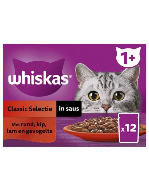 Whiskas 1+ Classic Selectie In Saus Maaltijdzakjes Multipack - Kattenvoer - 12x85 g