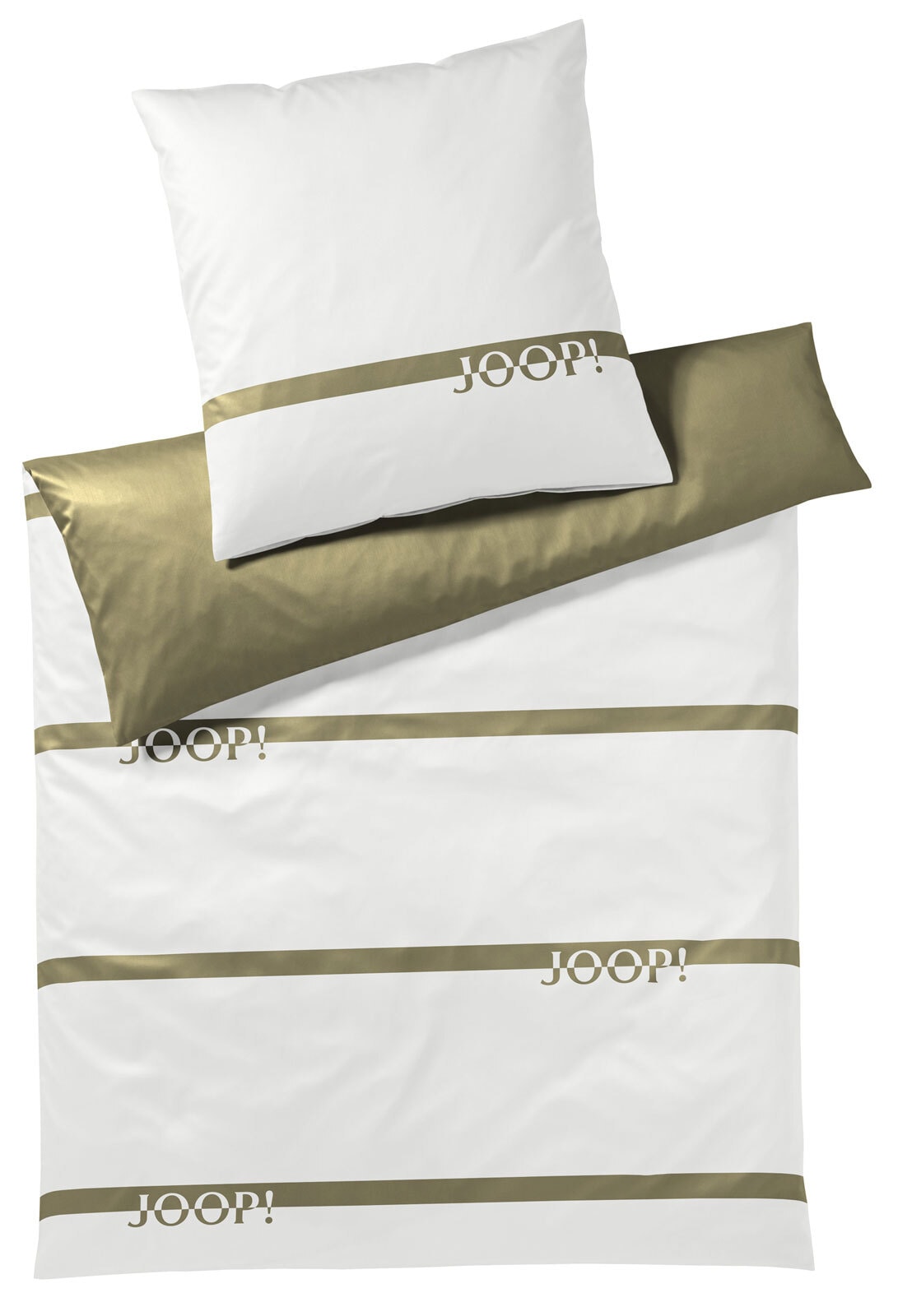 JOOP! Mako-Satin-Bettwäsche LOGO STRIPES 135 x 200 cm grün