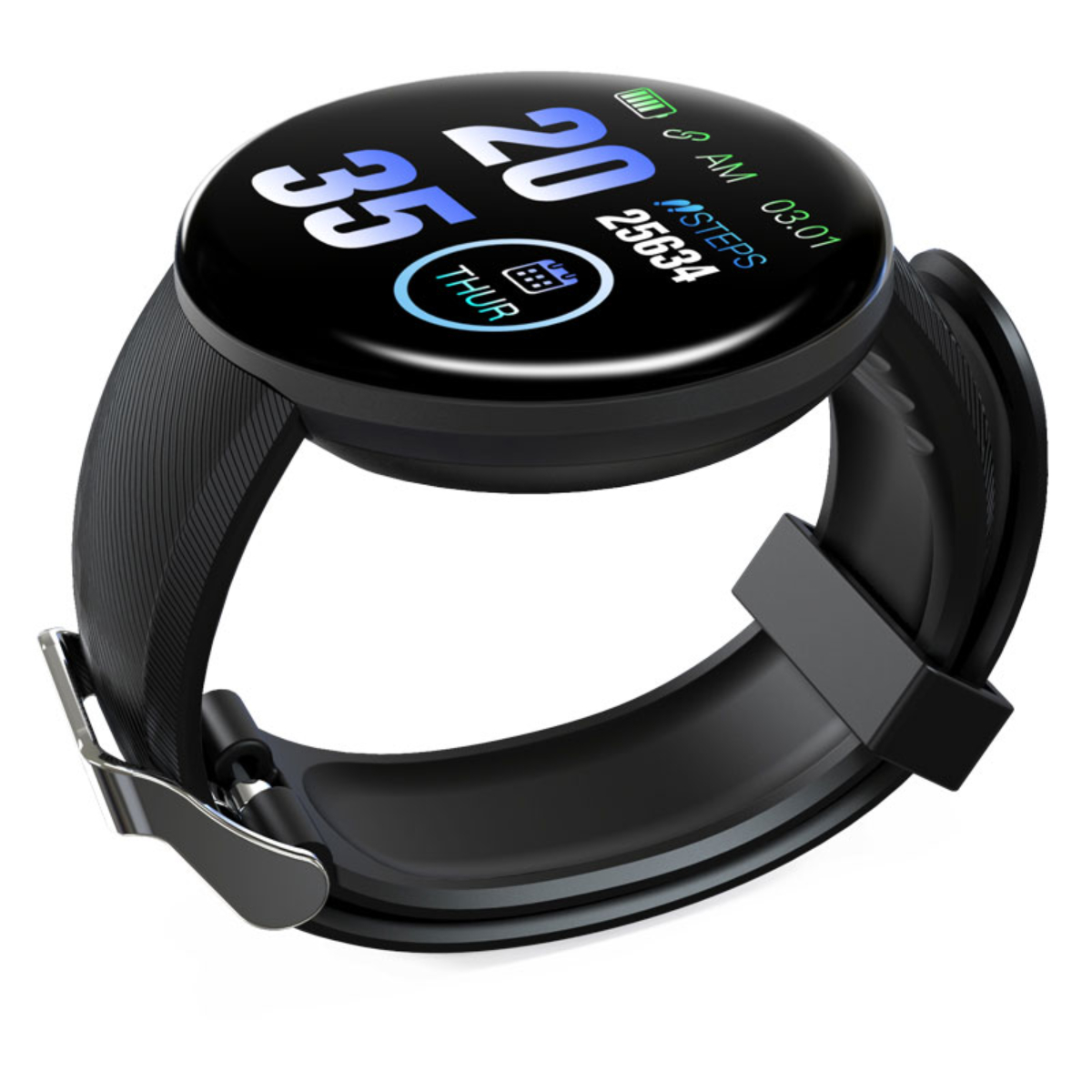 Relógio inteligente Klack Kd18 com monitoramento de frequência cardíaca, pressão arterial e notificações.