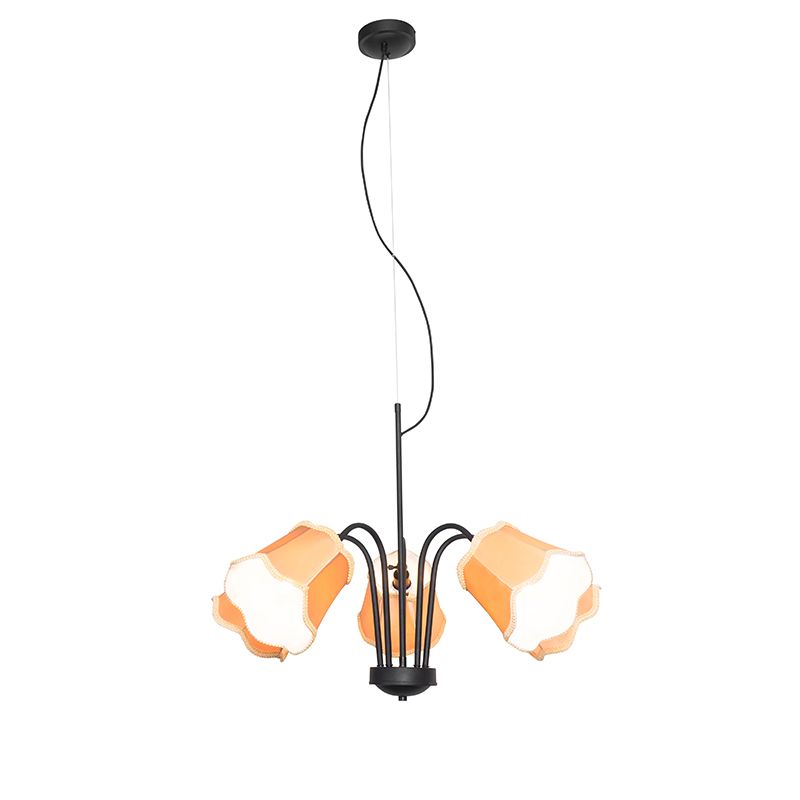 Klassieke hanglamp zwart met lampenkap goud 5-lichts - Nona