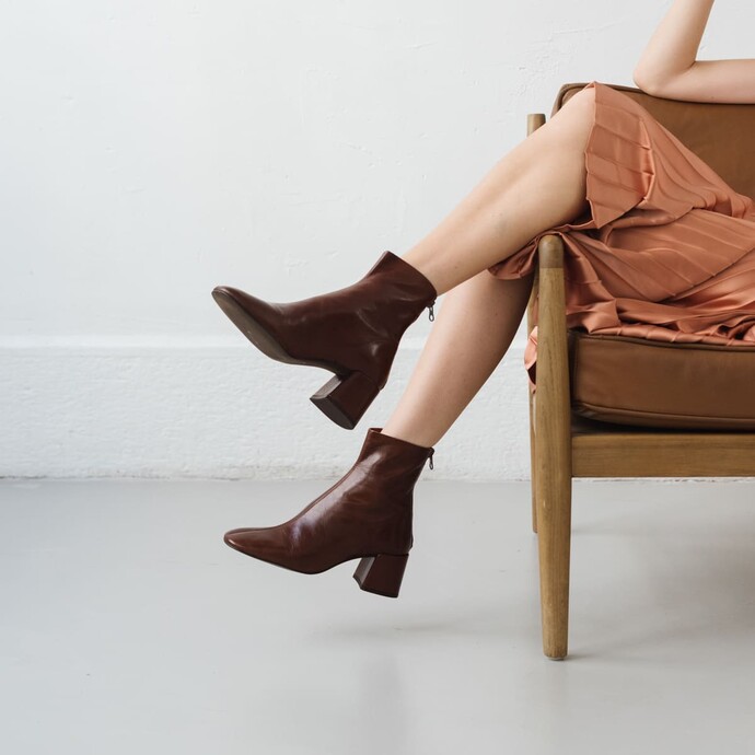 Bottines à talons  en cuir vieilli marron