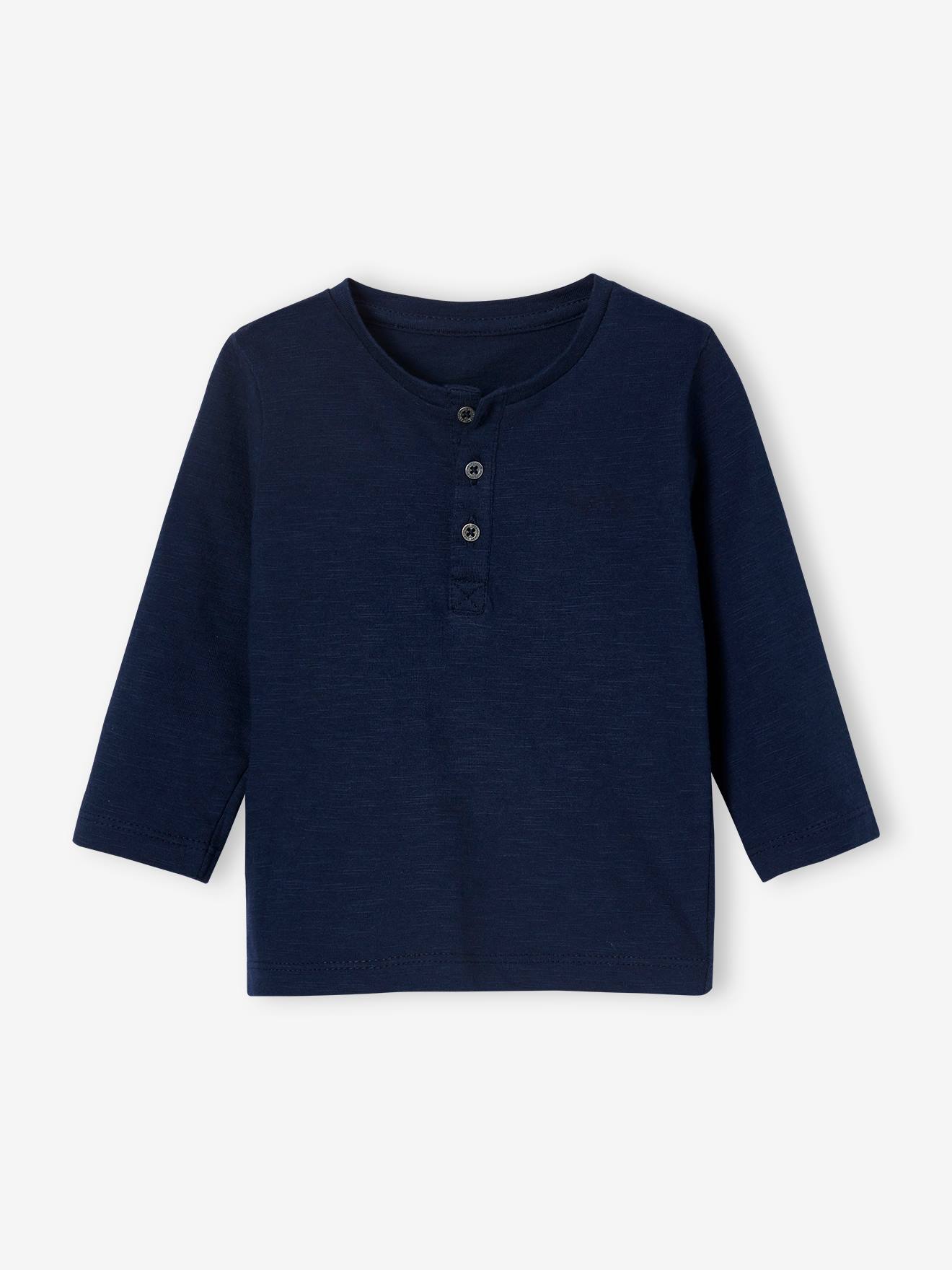 Camiseta personalizável para bebê menino, com gola tunisiana e mangas compridas, lisa, bege claro.