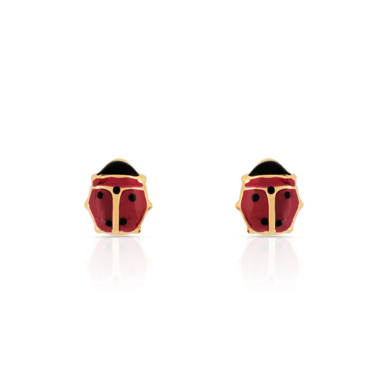 Boucles d'oreilles or 375 jaune coccinelles laques