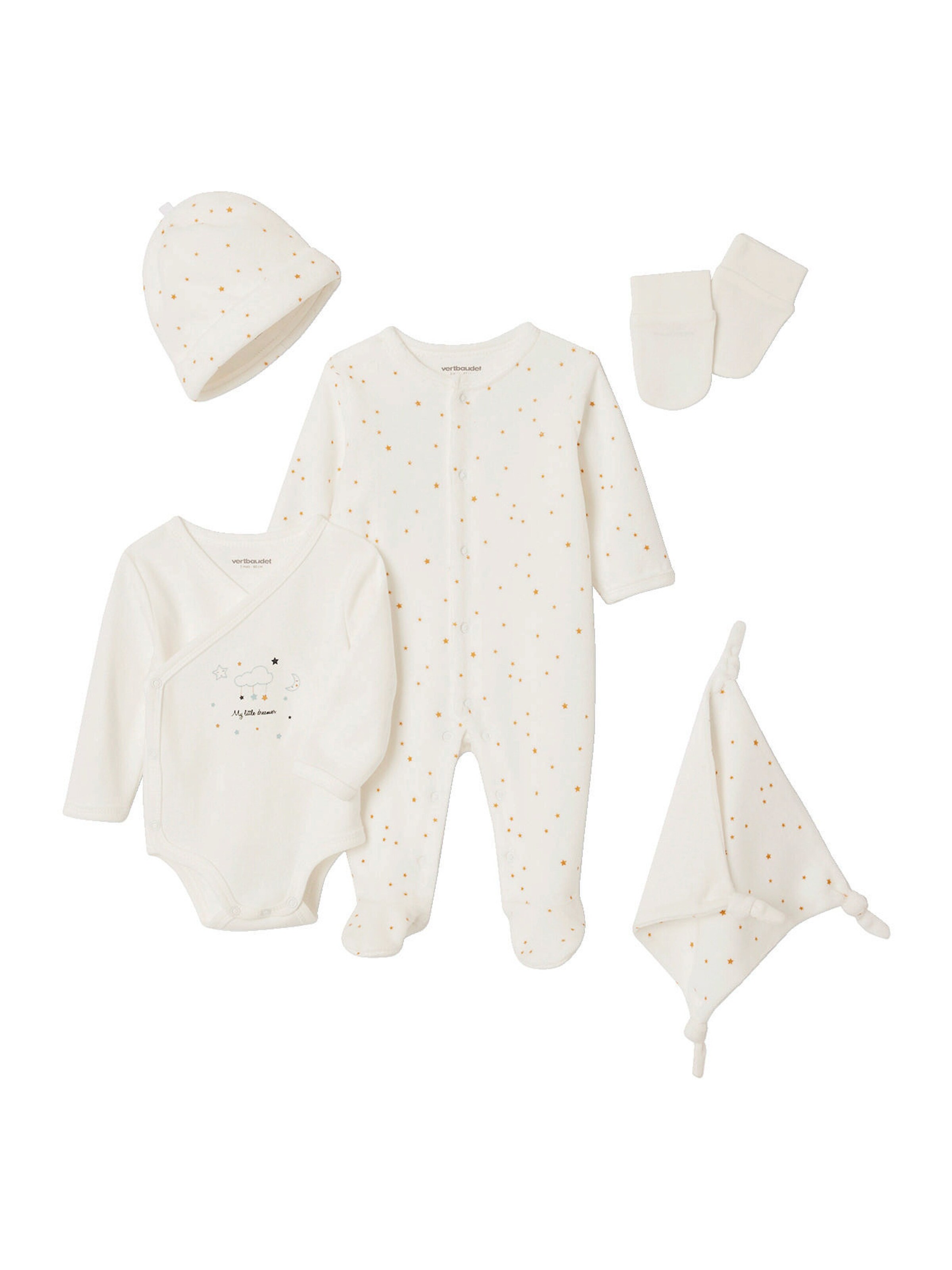 Vertbaudet Baby-Set zur Geburt, 6 Teile im Köfferchen wollweiß