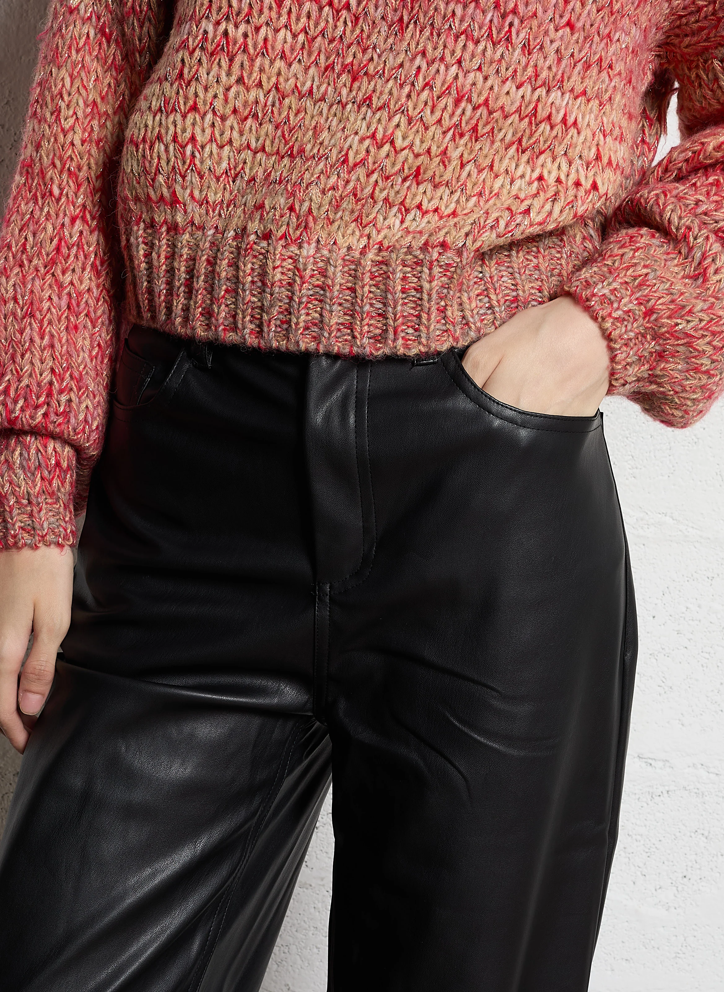CARMELA - Pantalon large effet cuir | Noir