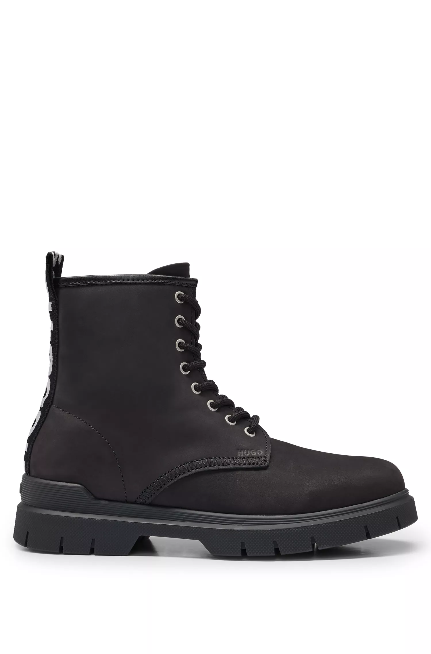 Botas HUGO de couro nobuck vermelho com cadarço e fita com o logotipo.