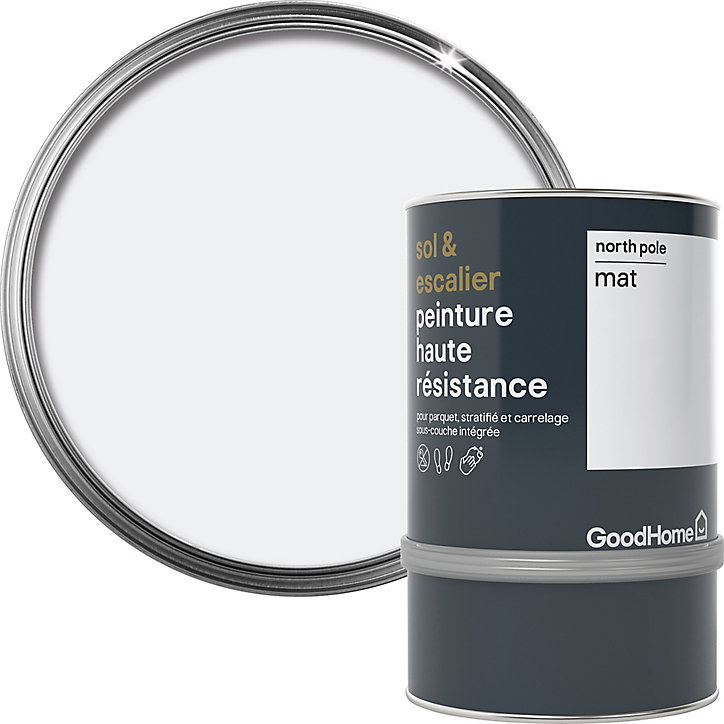 Peinture haute résistance sol et escalier GoodHome blanc North Pole mat 0,75L
