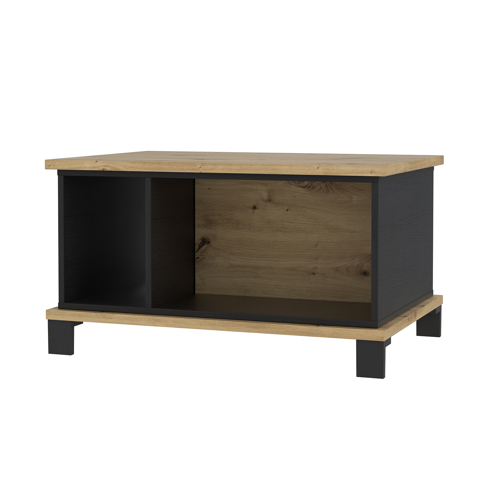 Couchtisch - Artisan Eiche-Schwarzeiche - 3 offene Fächer - 80 cm