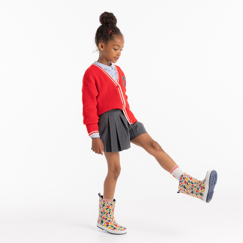 Gilet campus en maille côtelée rouge fille