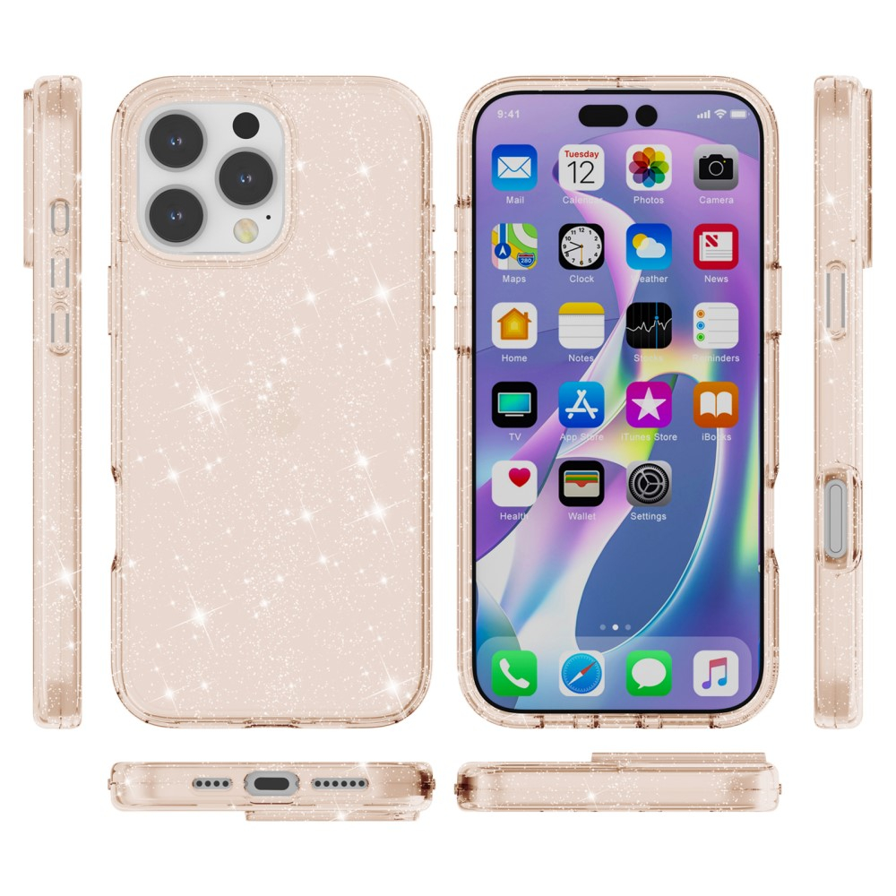 iPhone 16 Pro Max Hybrid Hardcase Schutzhülle im Glitzer Design - Gold / Transparent